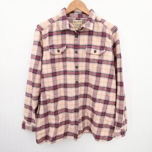 Tall Pines by Woolrich Flannel Shirt Red Beige Cream Plaid Long Sleeve Size XXL